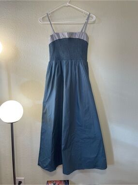 FEW MODA Slate Blue Smocked Waist Maxi Dress